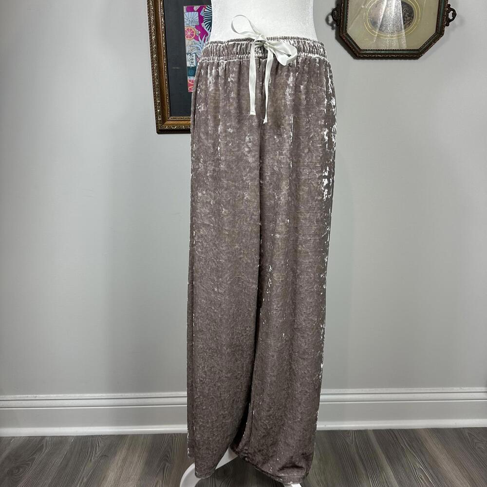 Cato‎ Tan Crushed Velvet Pants with Ribbon Tie and Elastic Waistband - Picture 5 of 7